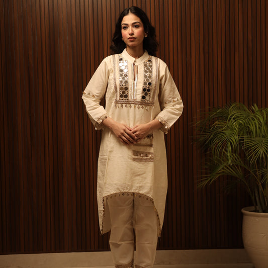 Cream Coord Set with A Line Cut