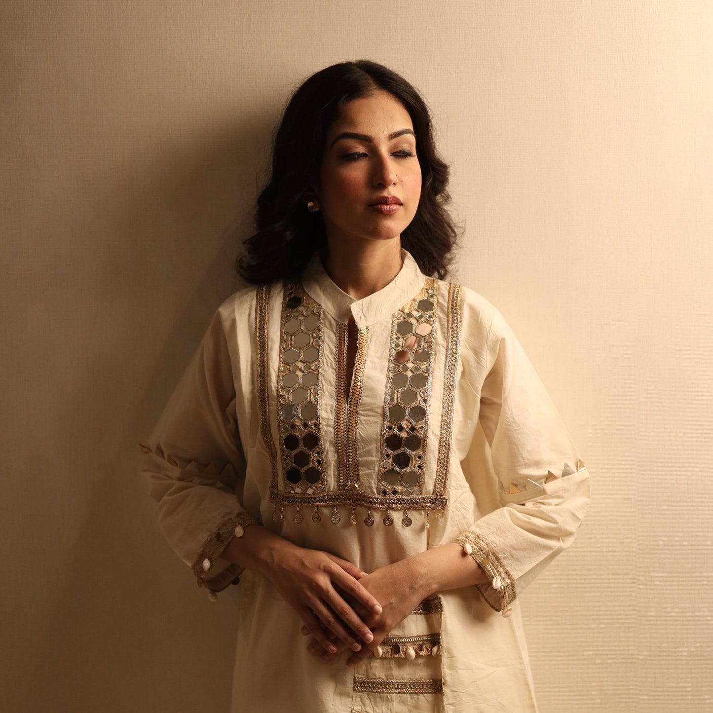 Cream Coord Set with A Line Cut