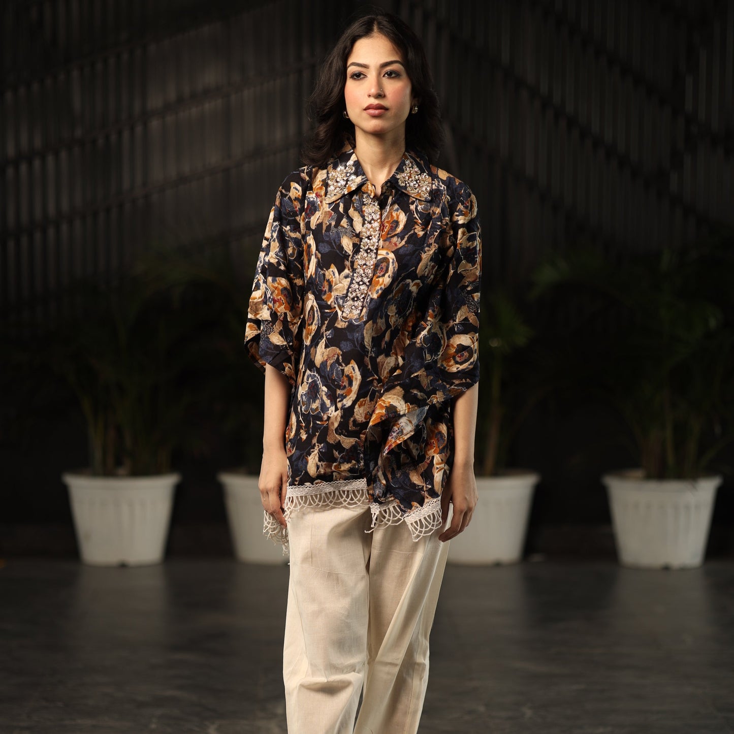 Dark Blue Print Flowers Coord Set