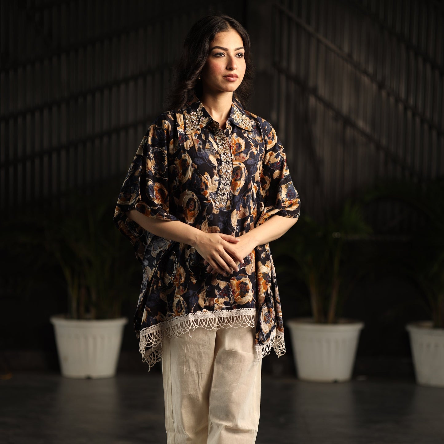 Dark Blue Print Flowers Coord Set