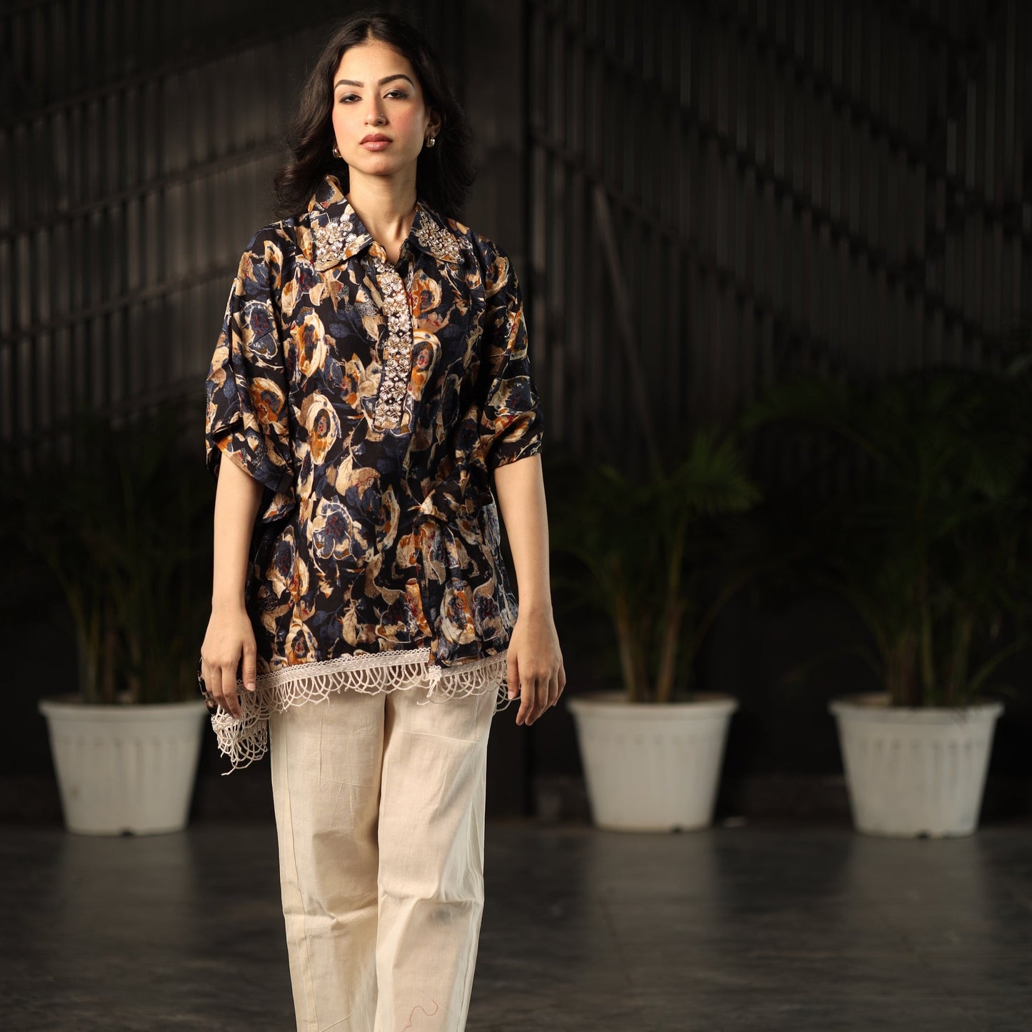 Dark Blue Print Flowers Coord Set