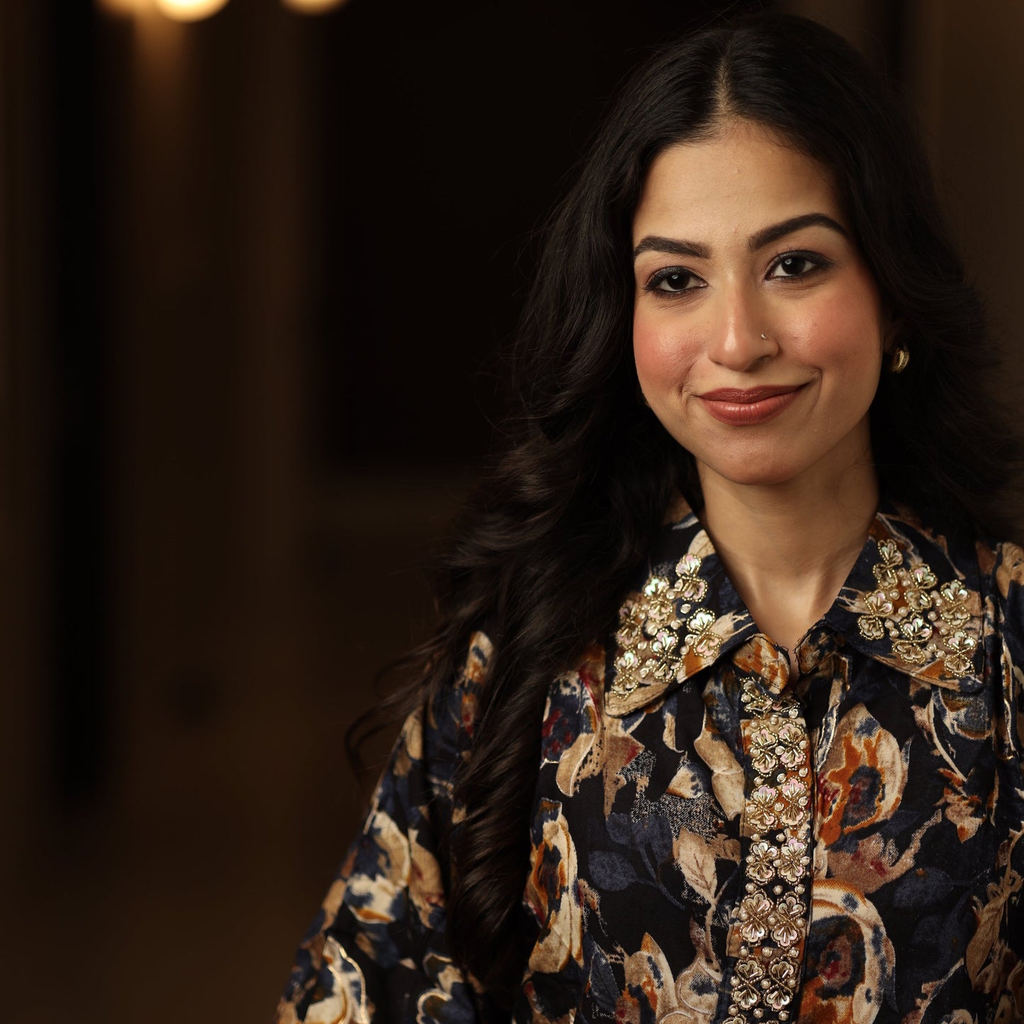 Dark Blue Print Flowers Coord Set