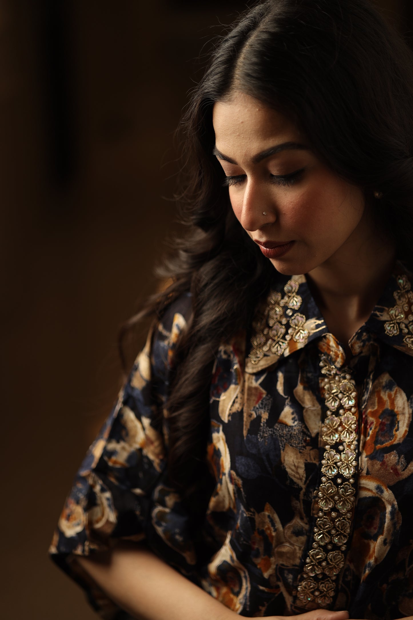 Dark Blue Print Flowers Coord Set