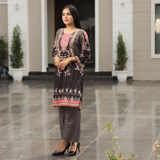 Black coord set with pink neck work