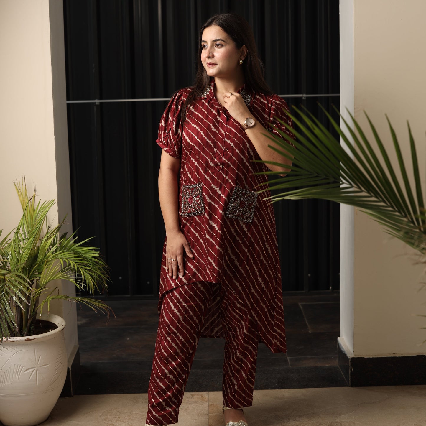 Maroon Golden Coord Set