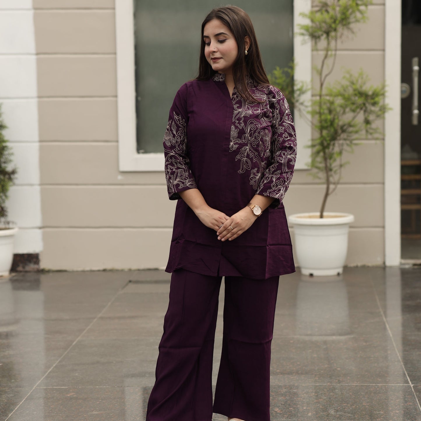 Purple Emborided Coord Set