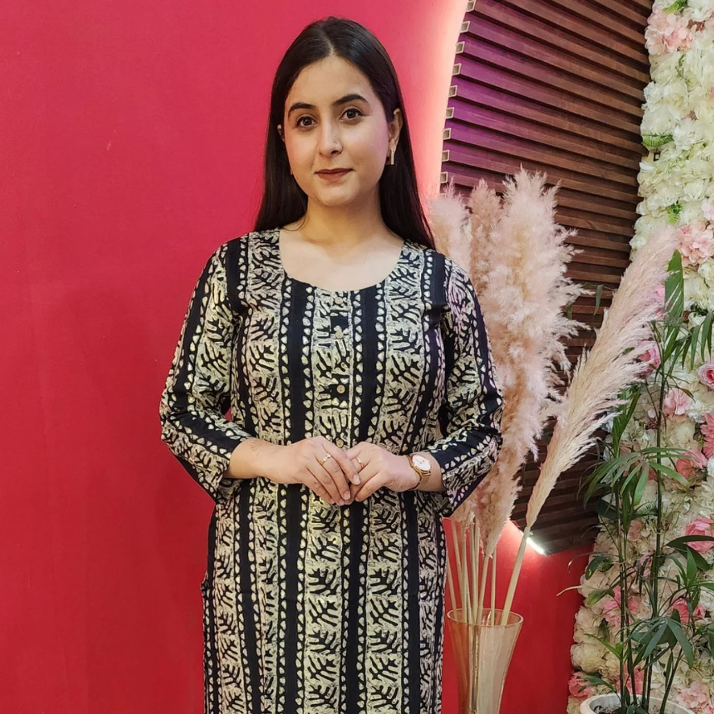 Black With Golden Cotton Kurti