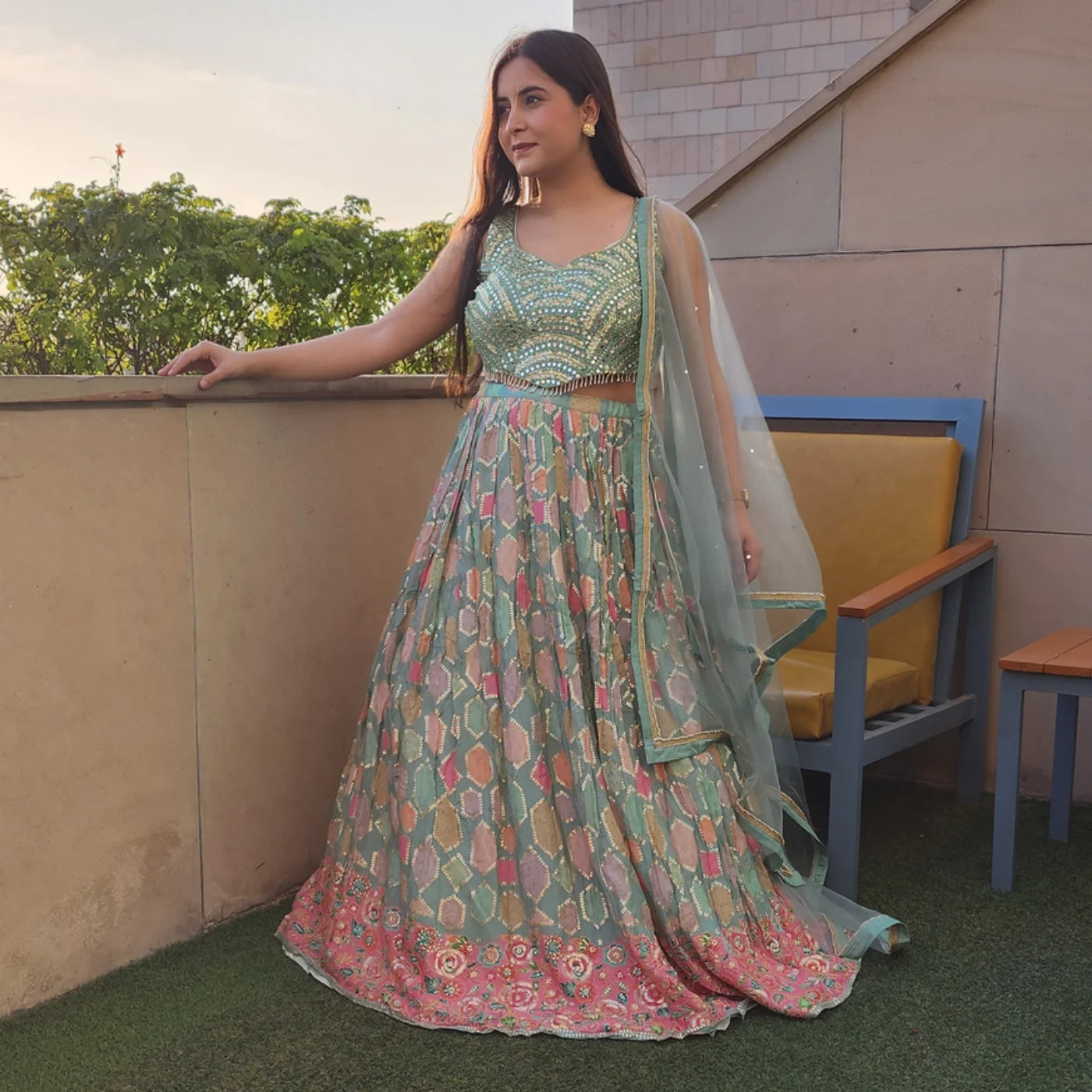 Pista Mirror Work Lehnga