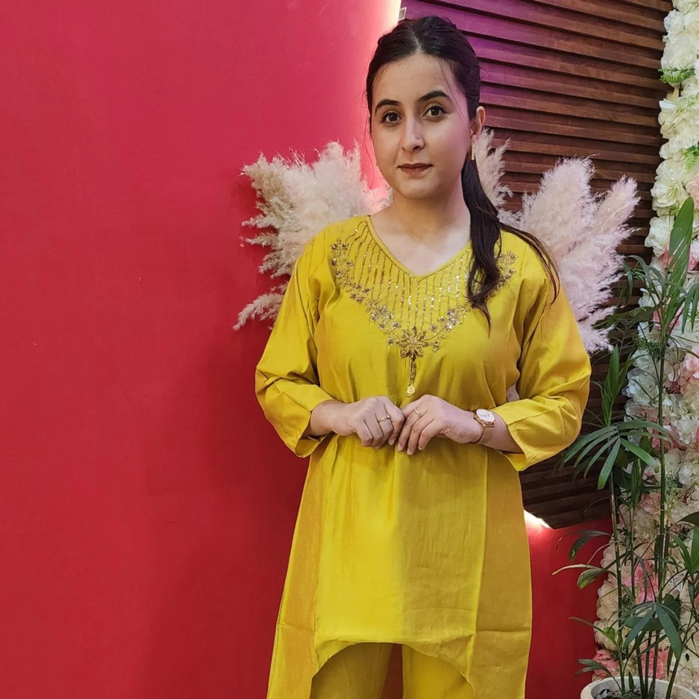 Haldi Cord Set With Golden Handwork