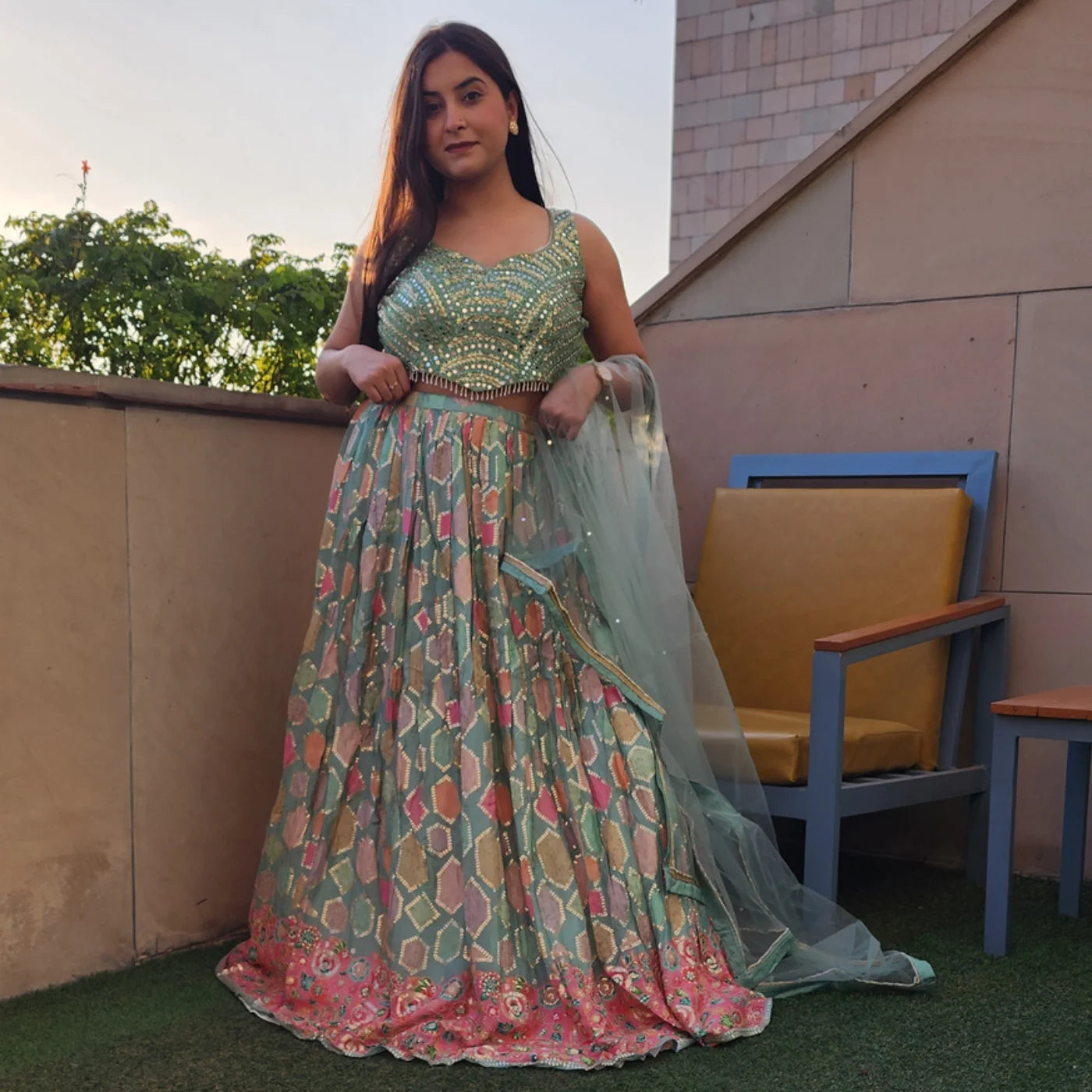 Pista Mirror Work Lehnga