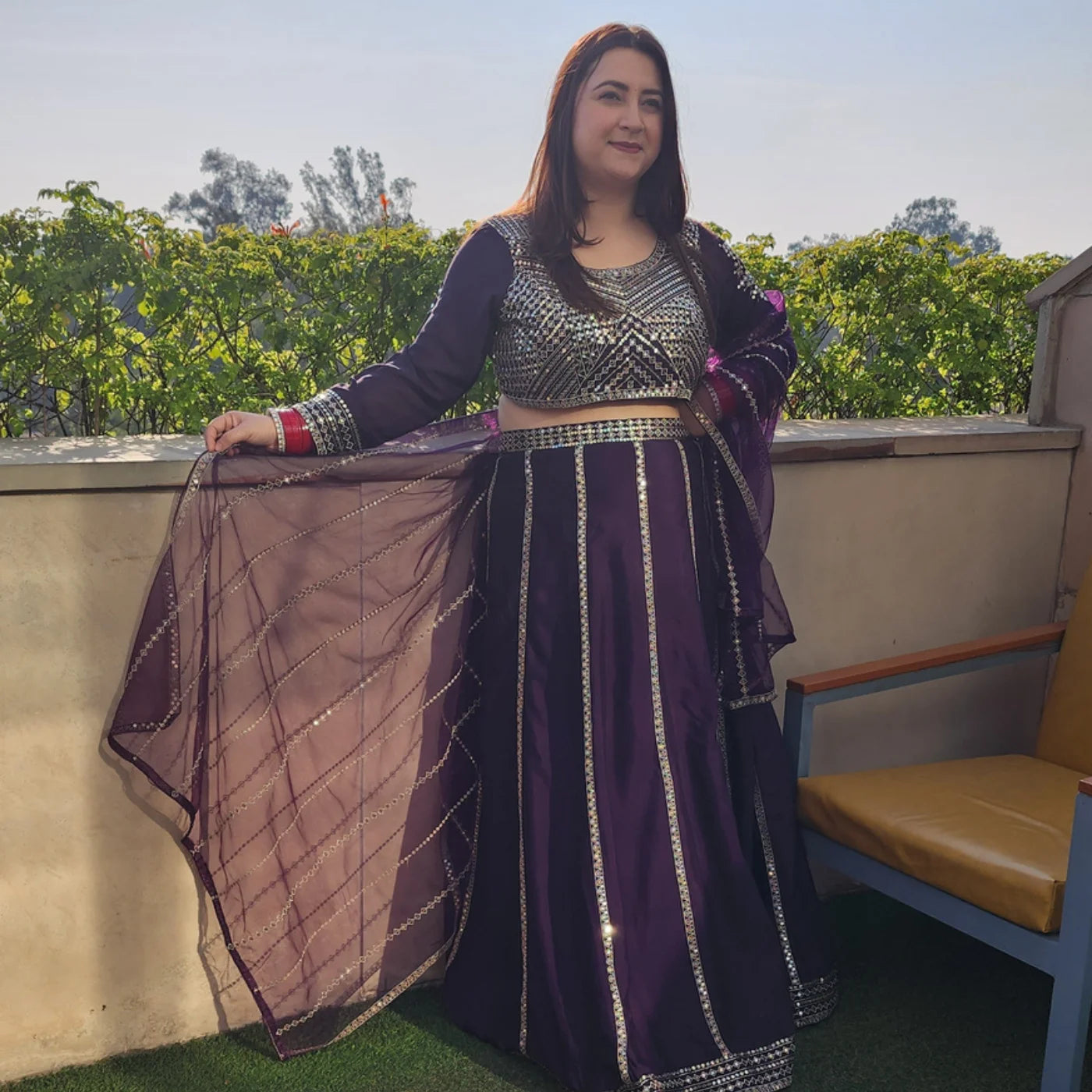 Purple Work Lehnga