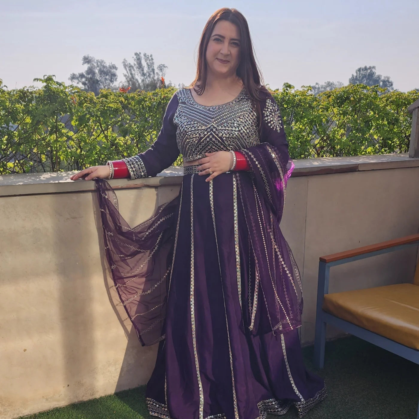 Purple Work Lehnga