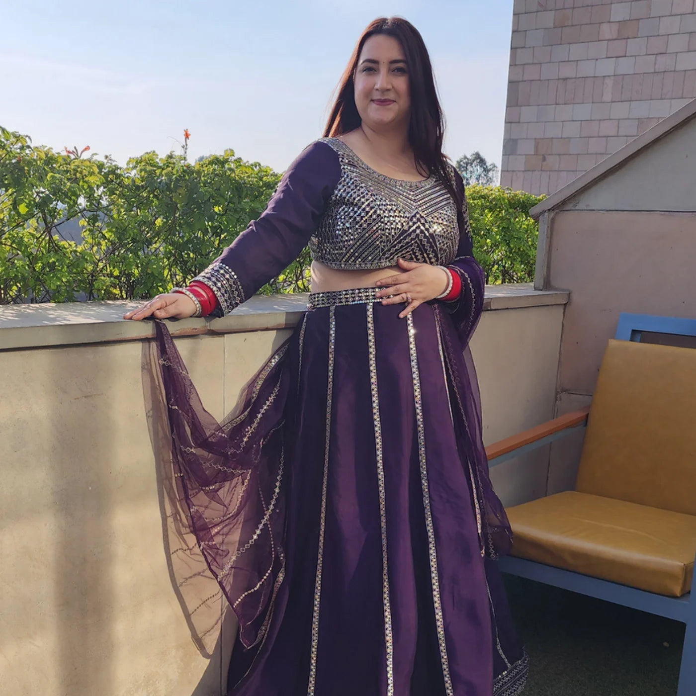 Purple Work Lehnga