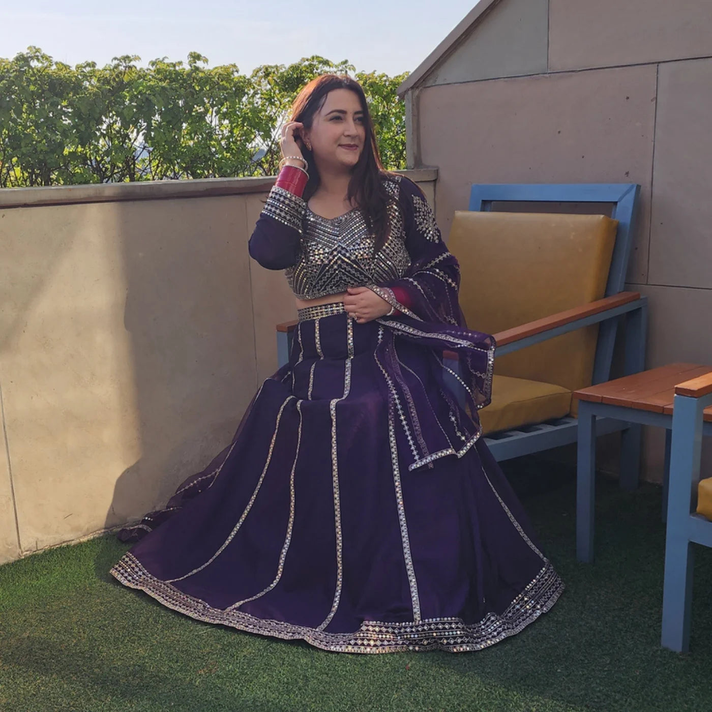 Purple Work Lehnga