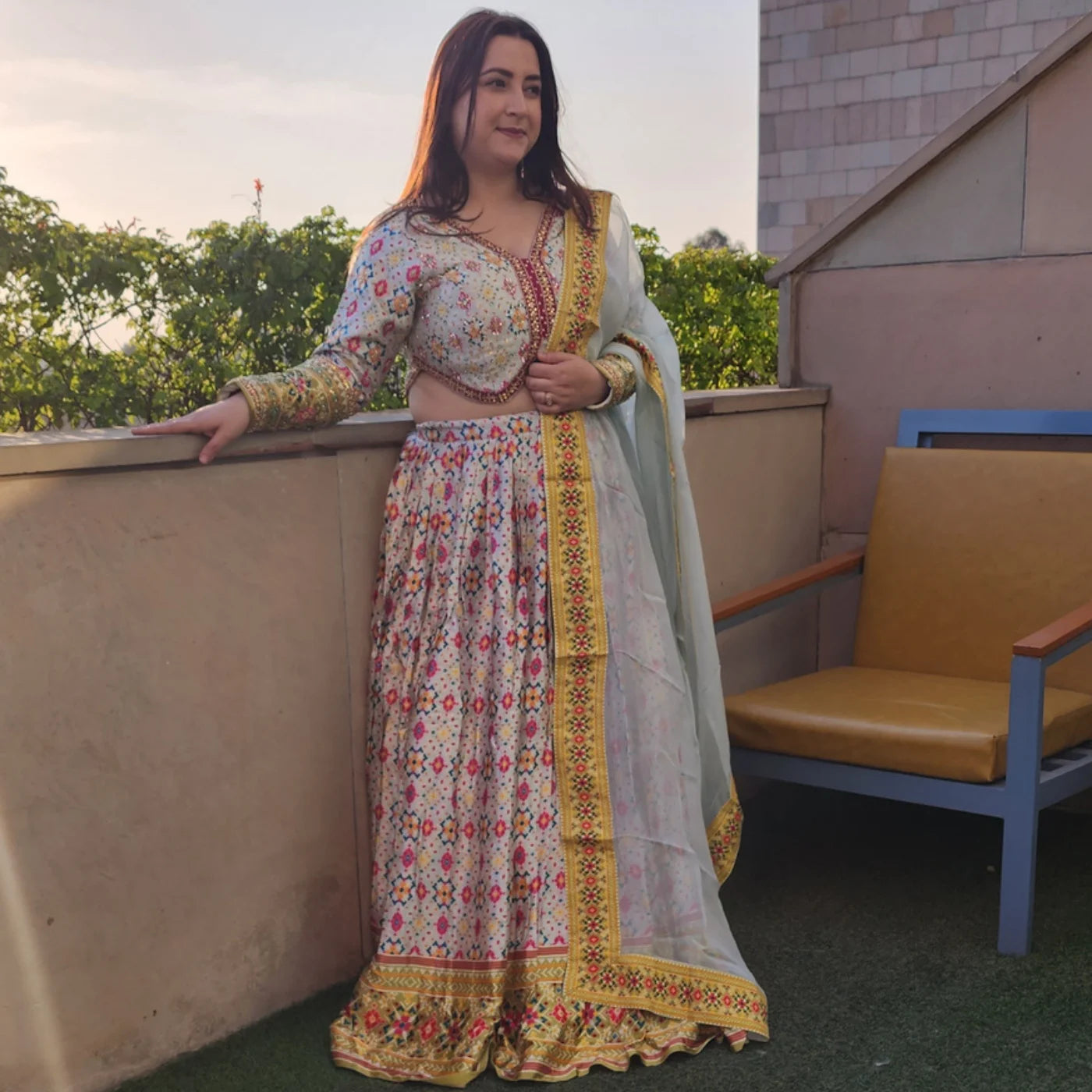 White Lehnga with Designer Choli
