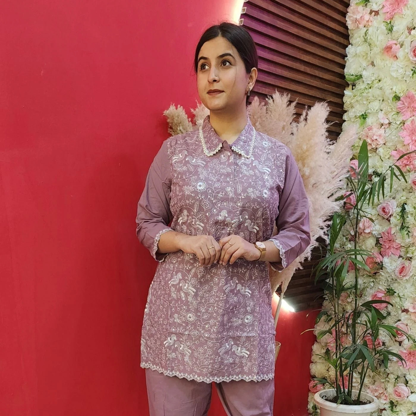 Lavander Pearl Embroidery With Afghani Cord Set