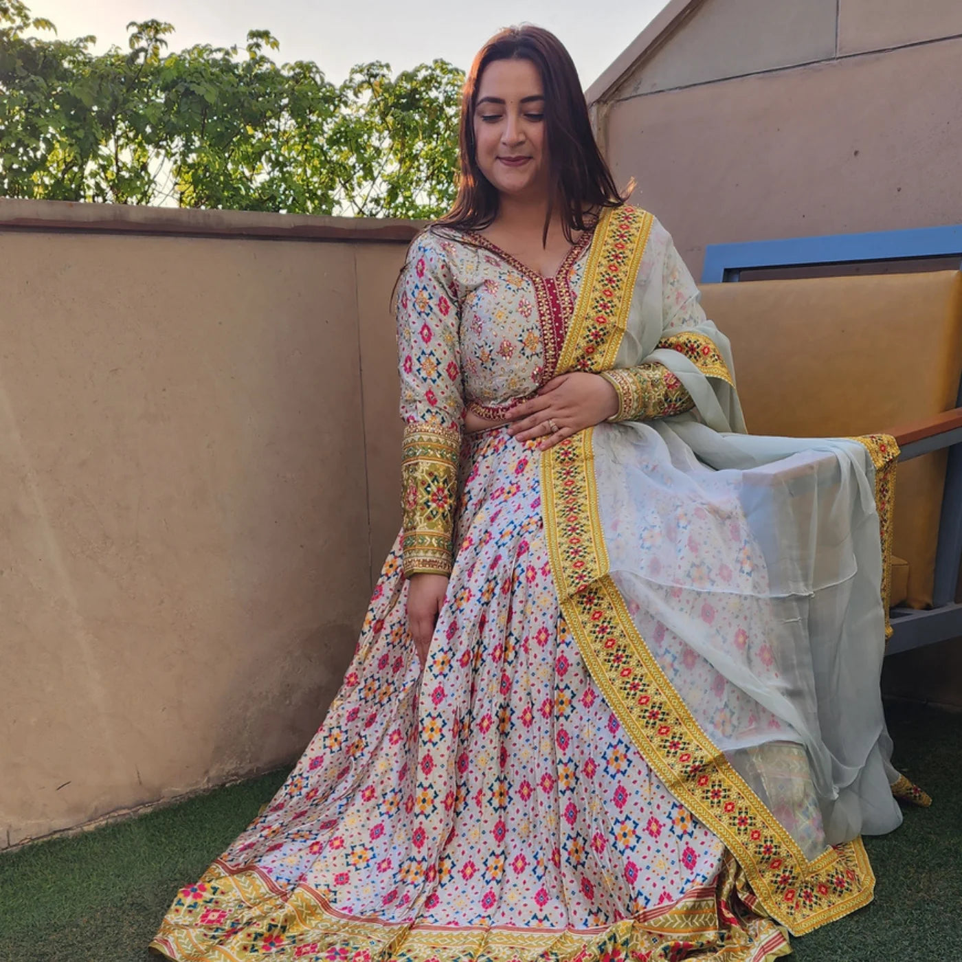 White Lehnga with Designer Choli