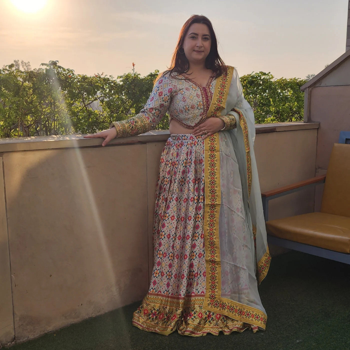 White Lehnga with Designer Choli