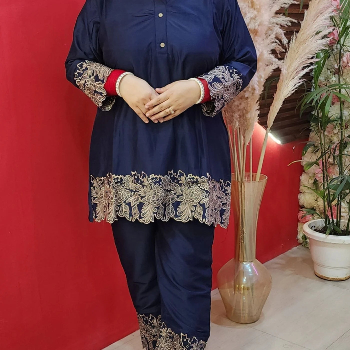 Navy Blue Embroided Cort Set