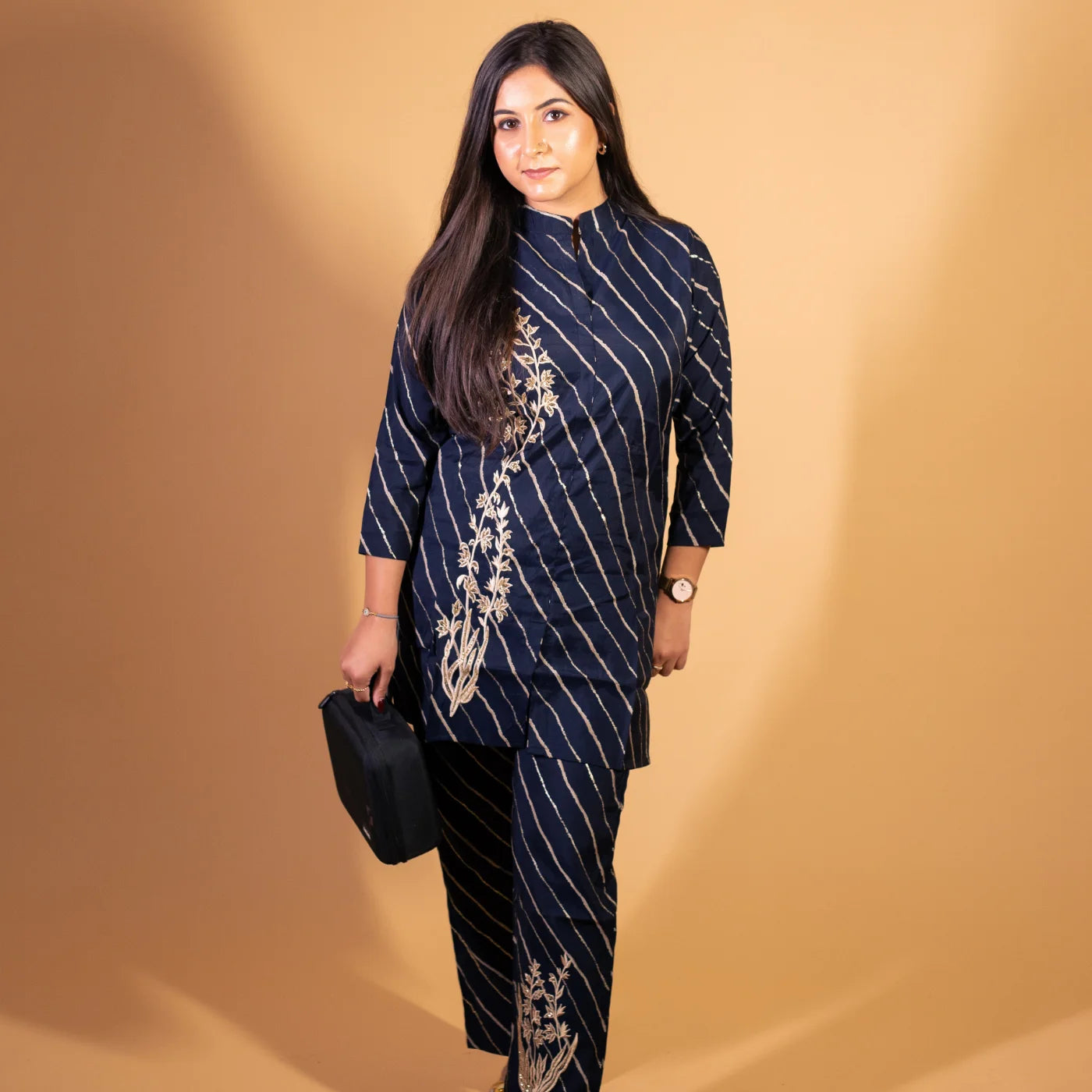 Navy Blue Embroidery Coord Set