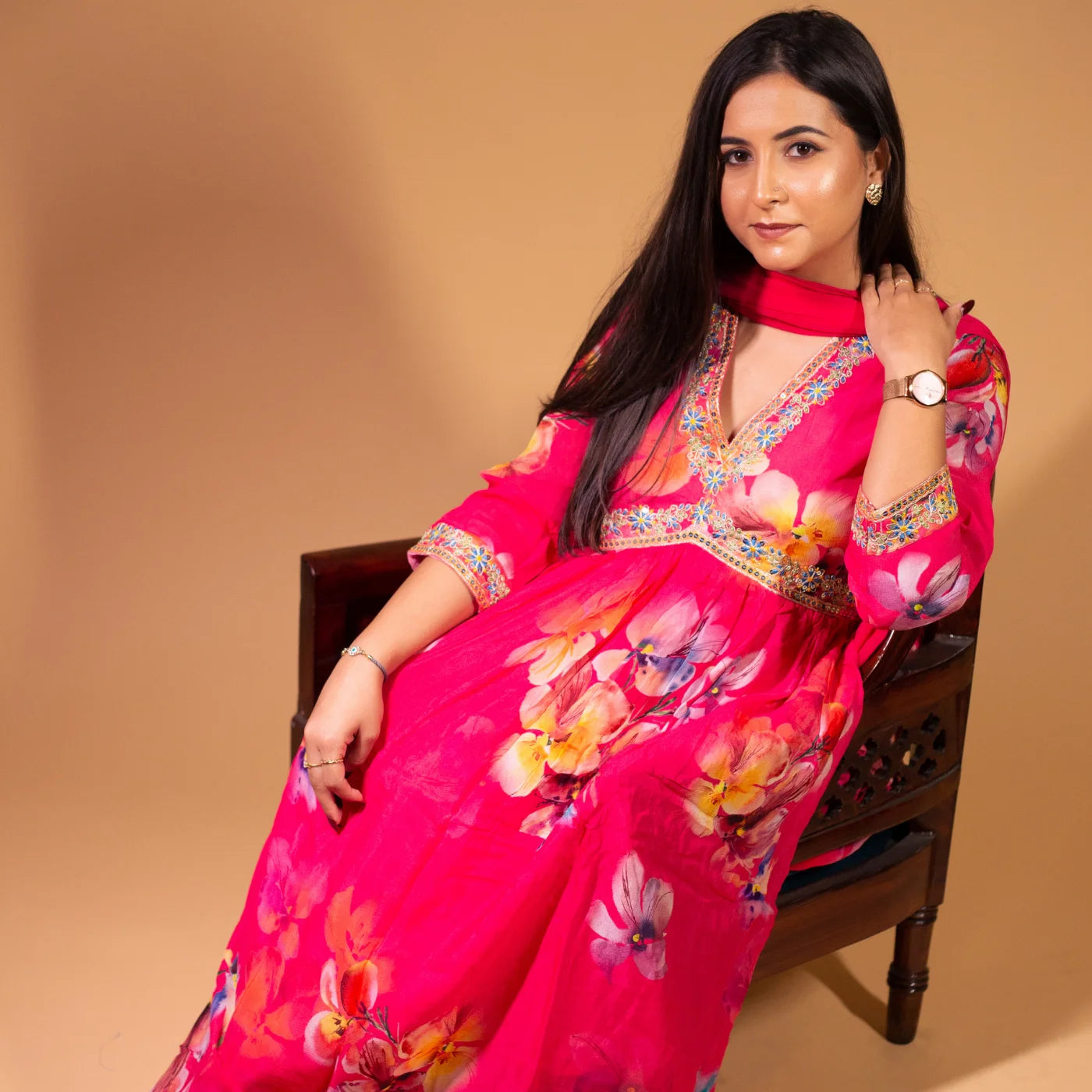 Pink Floral Georgette Suit