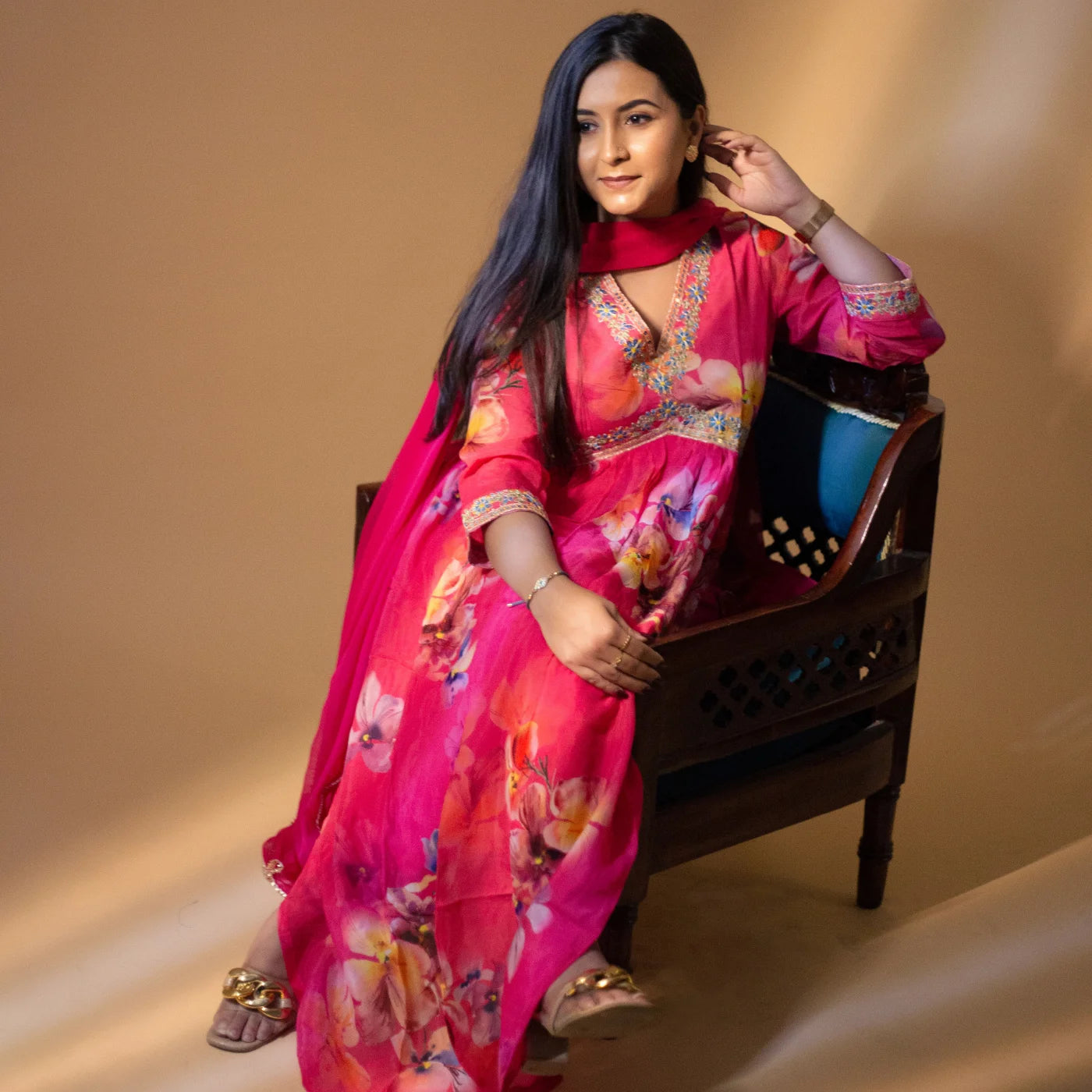 Pink Floral Georgette Suit