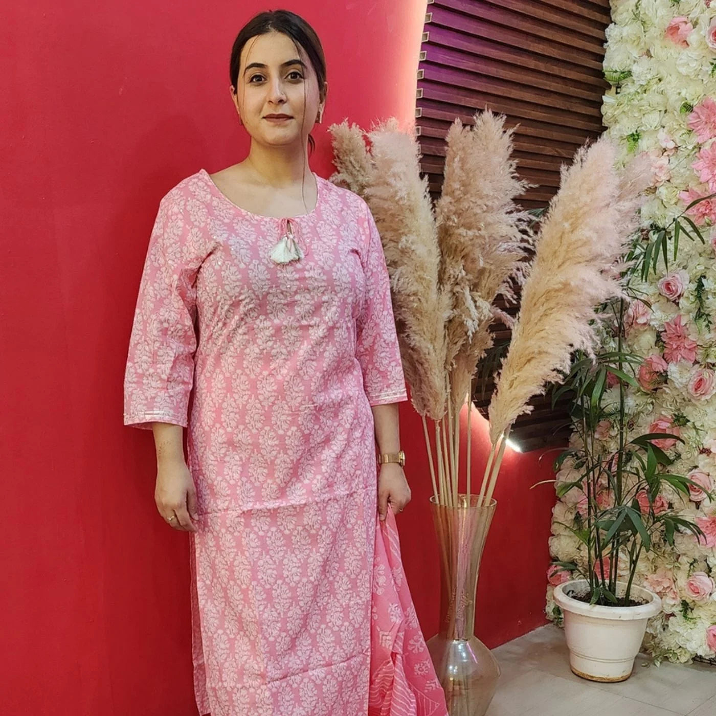 Barbie Pink Cotton Floral Suit