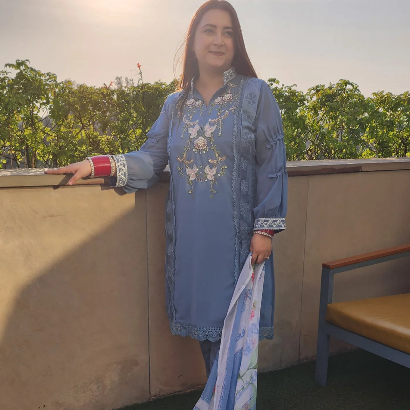 Georgette Handwork Bluish Grey Suit