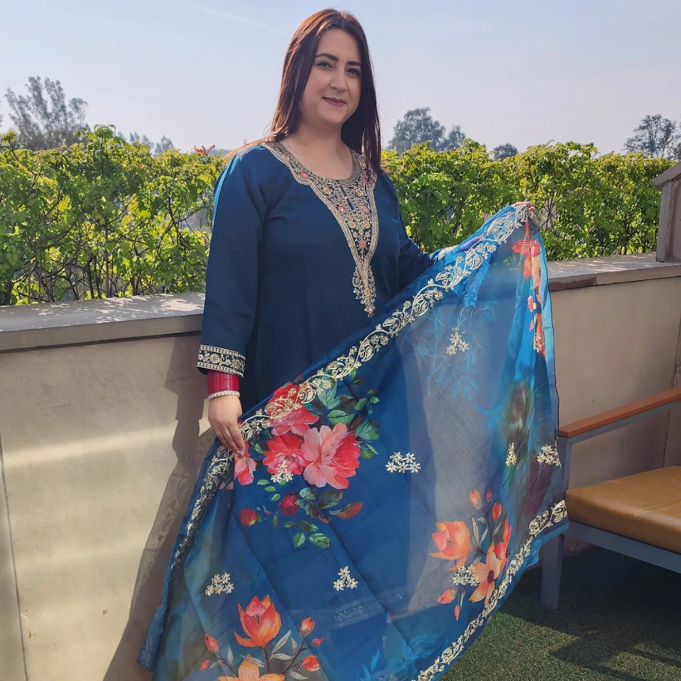Gotapatti Suit Turquoise Blue with tissue Dupatta