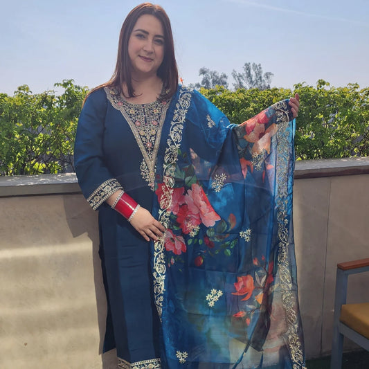 Gotapatti Suit Turquoise Blue with tissue Dupatta