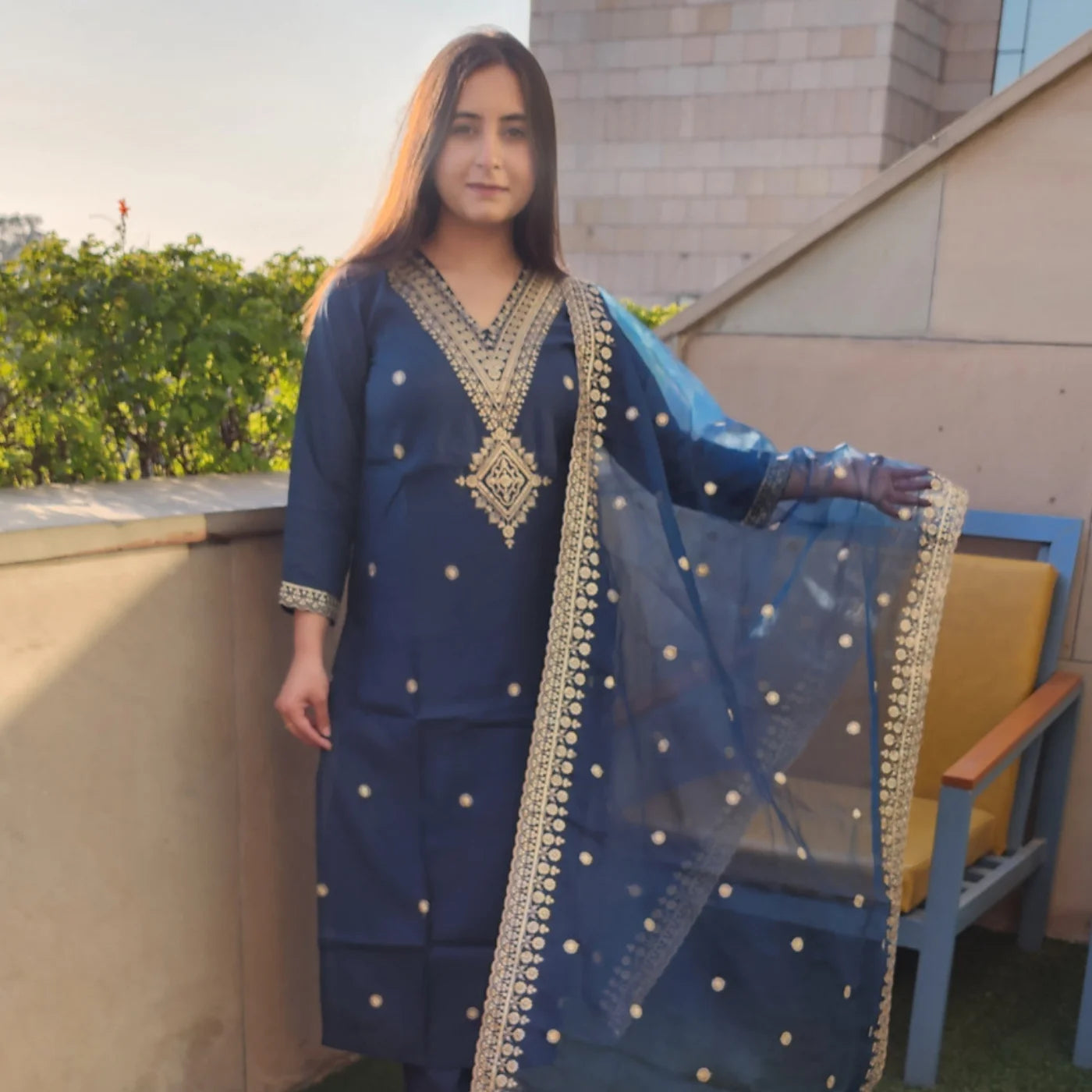 Greenish Blue Kadhai Suit