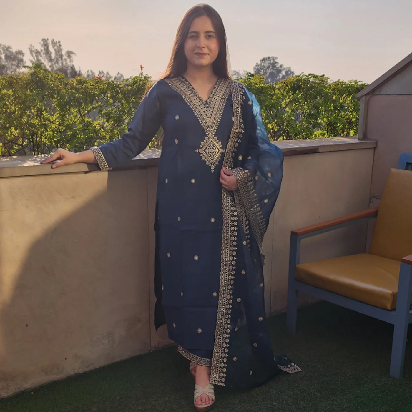 Greenish Blue Kadhai Suit