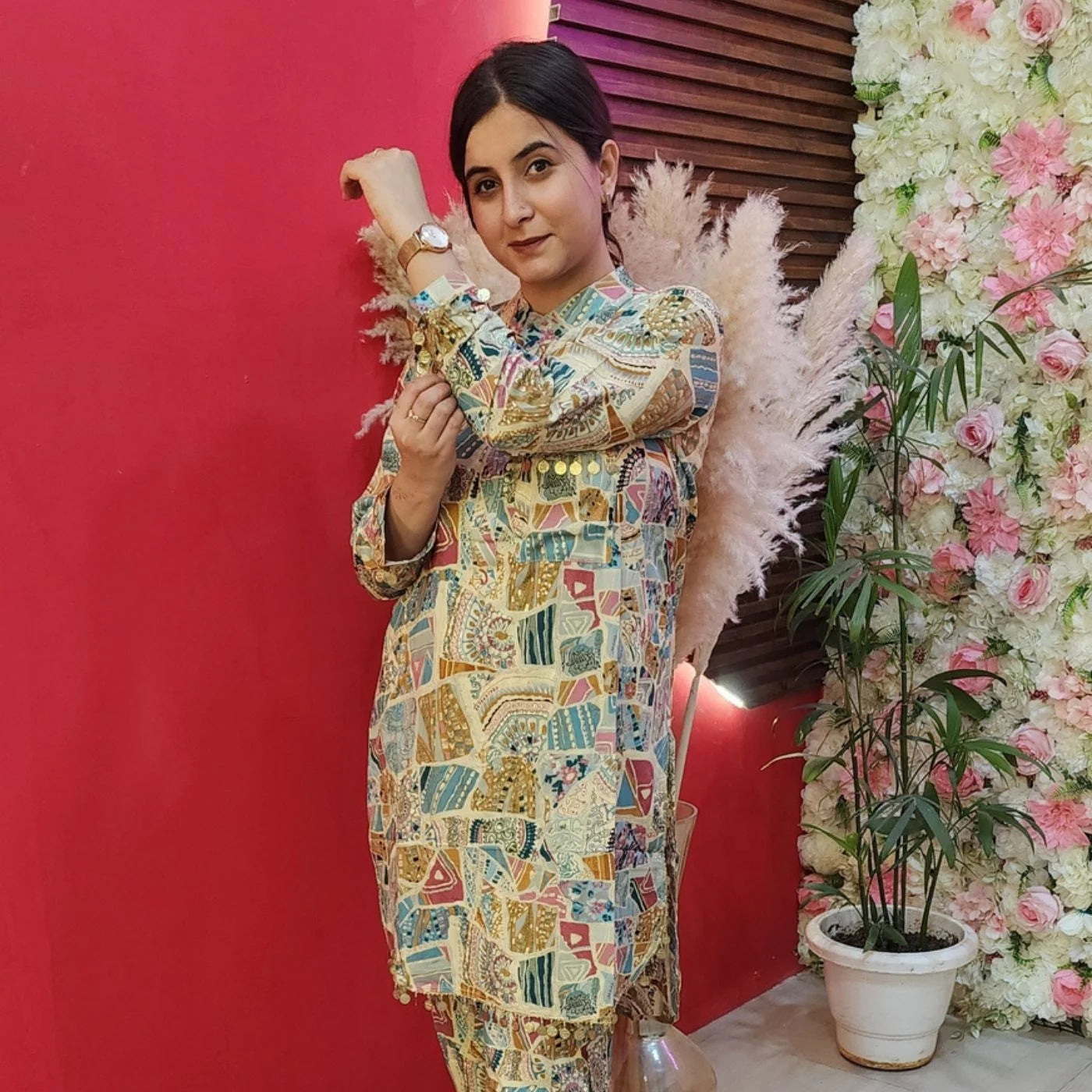 Blue & Golden Cord Set With Afghani