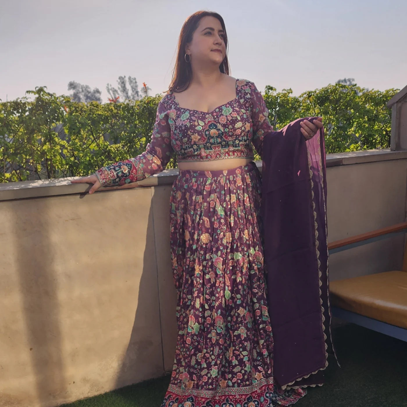 Mauve Work Lehnga