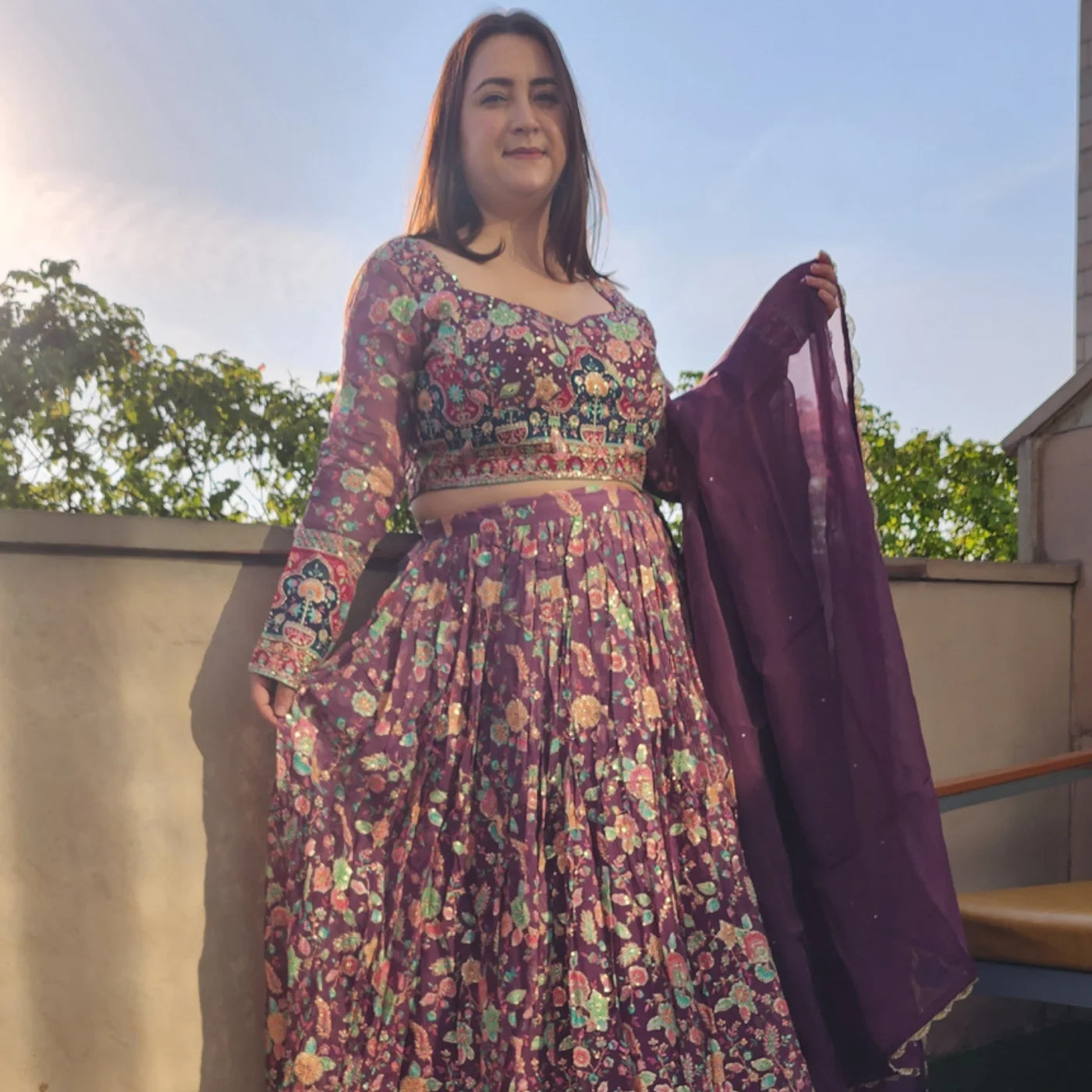 Mauve Work Lehnga
