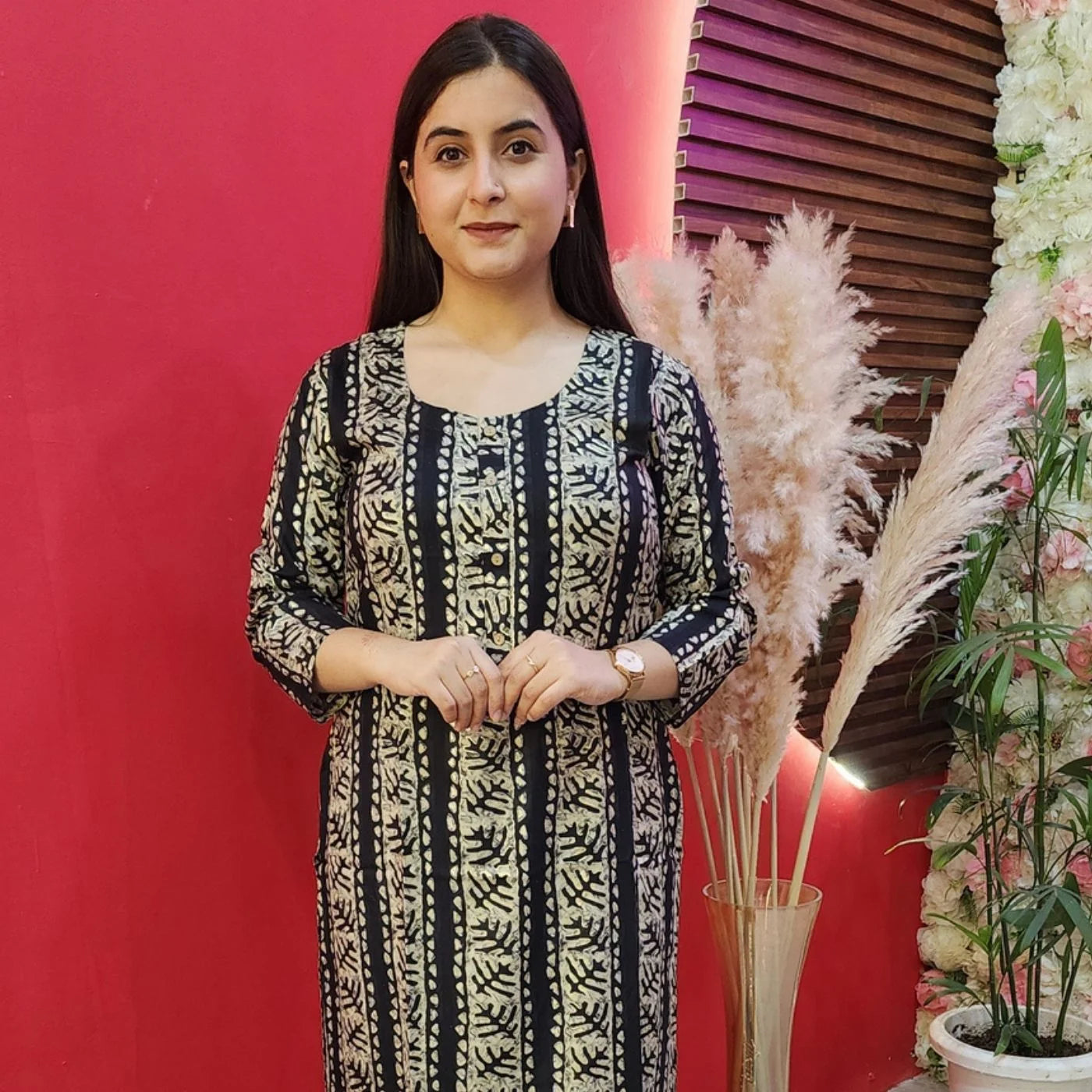 Black With Golden Cotton Kurti