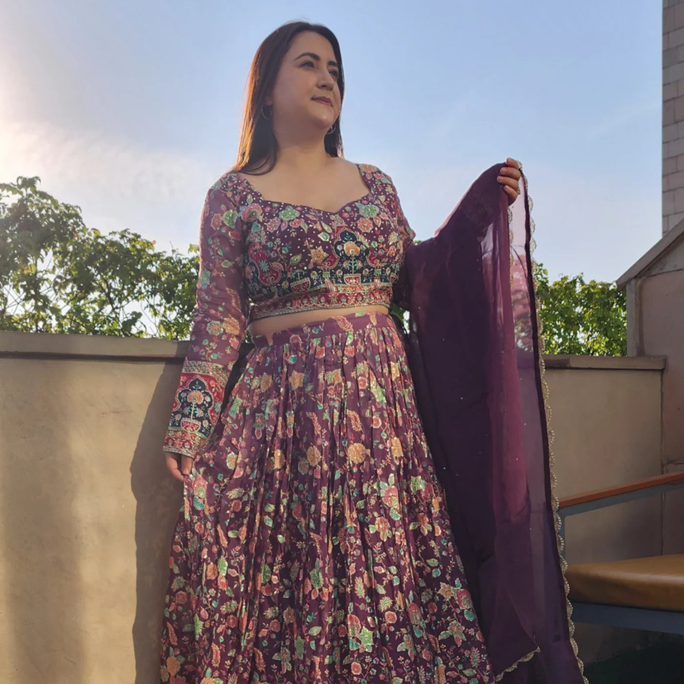 Mauve Work Lehnga