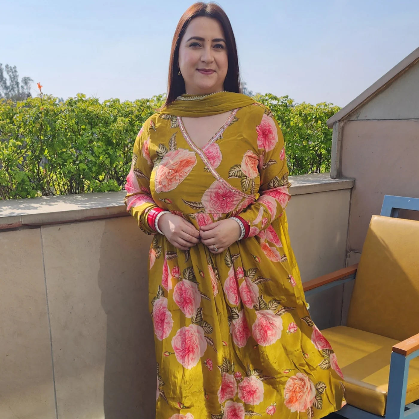 Mehndi Foral A-line Frock Suit