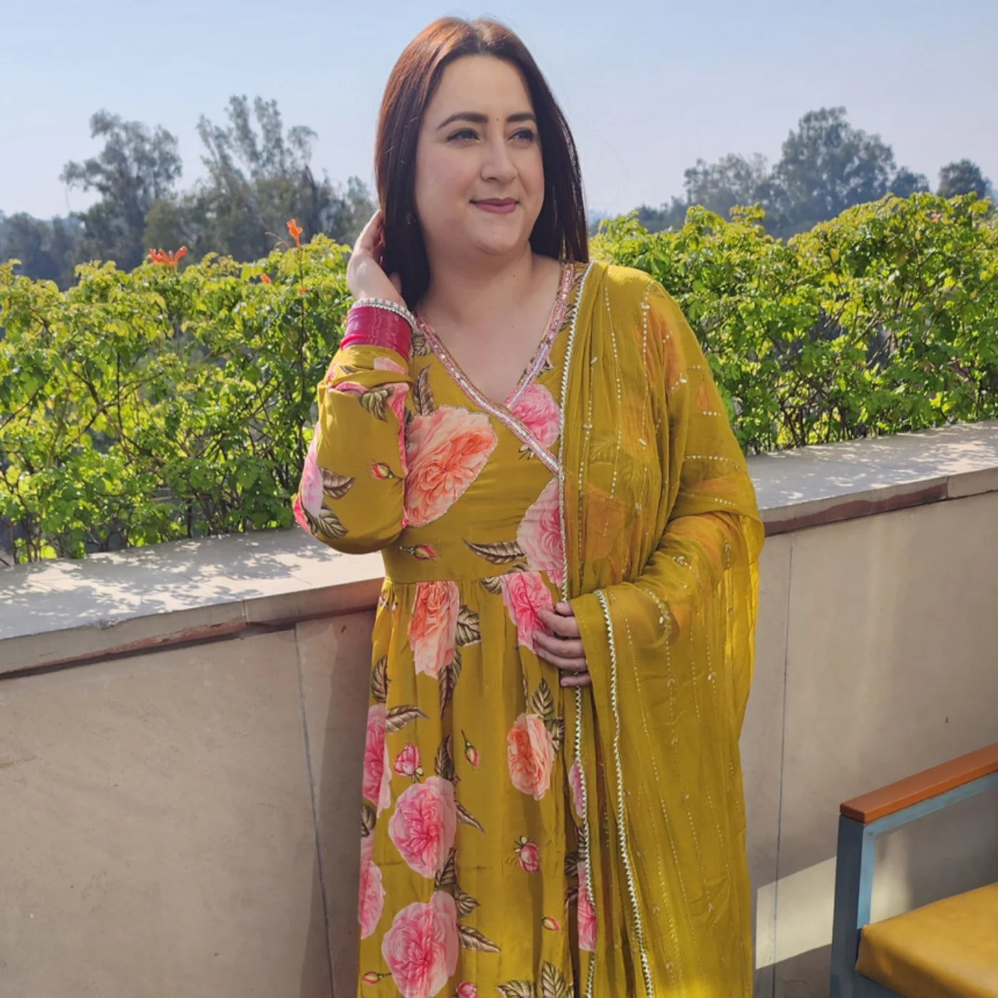 Mehndi Foral A-line Frock Suit