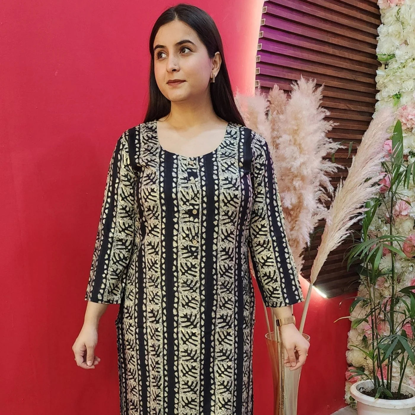 Black With Golden Cotton Kurti
