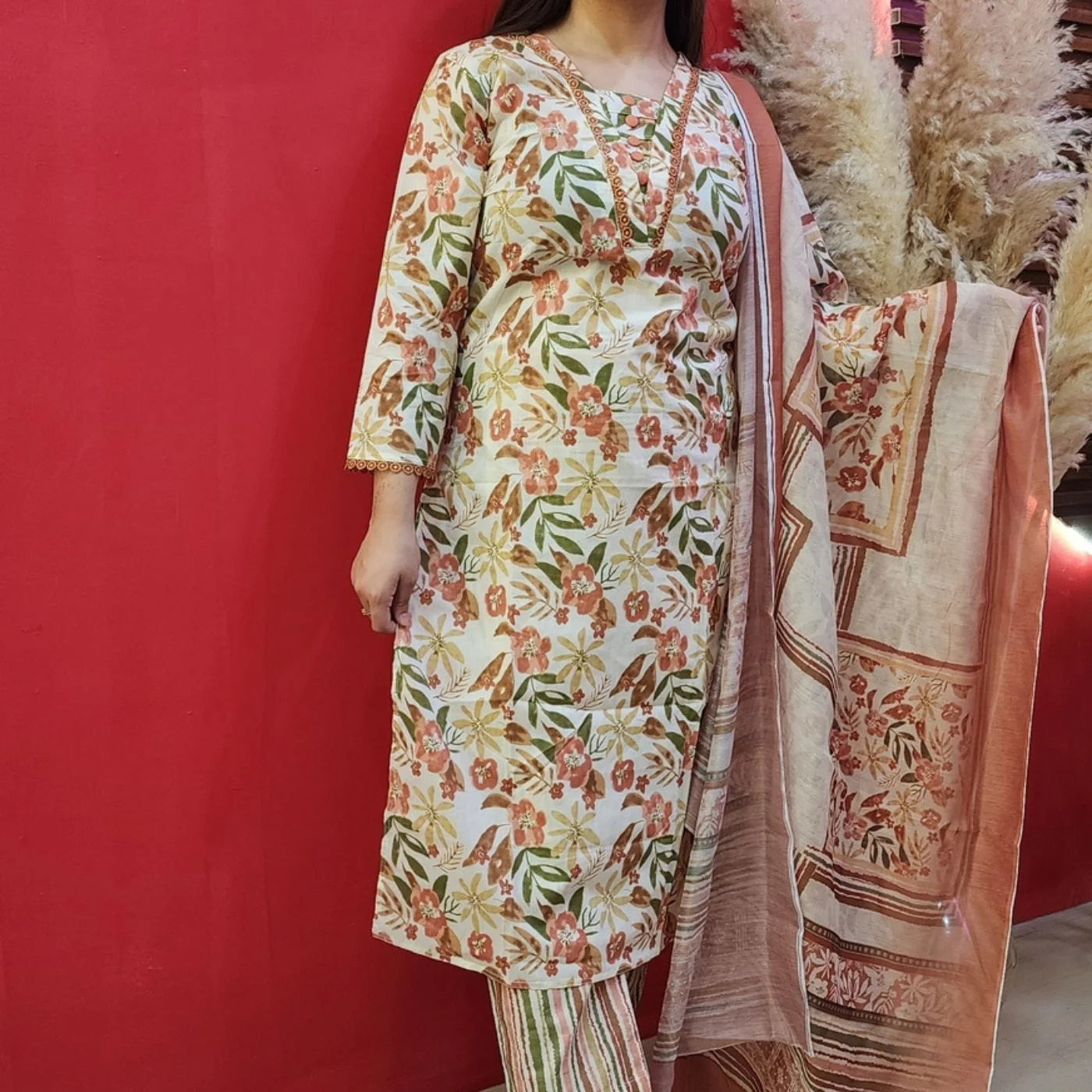 Cream & Peach Floral Suit