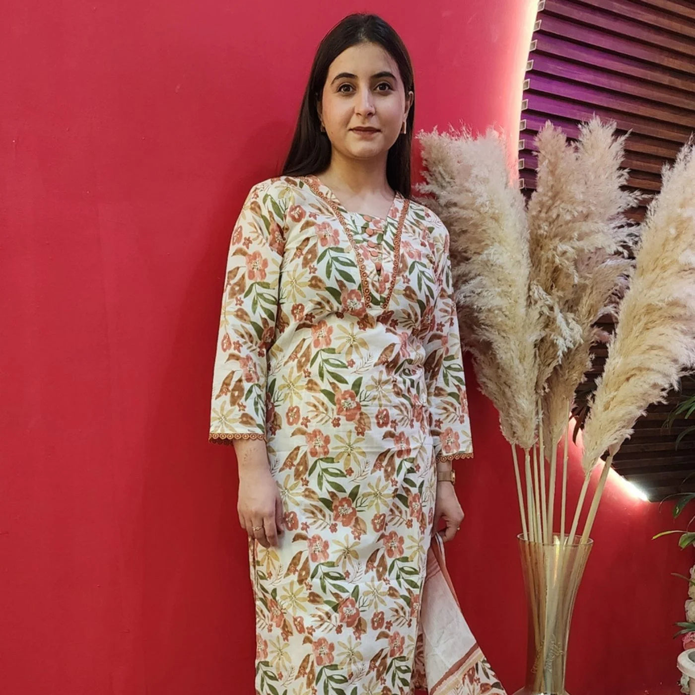 Cream & Peach Floral Suit