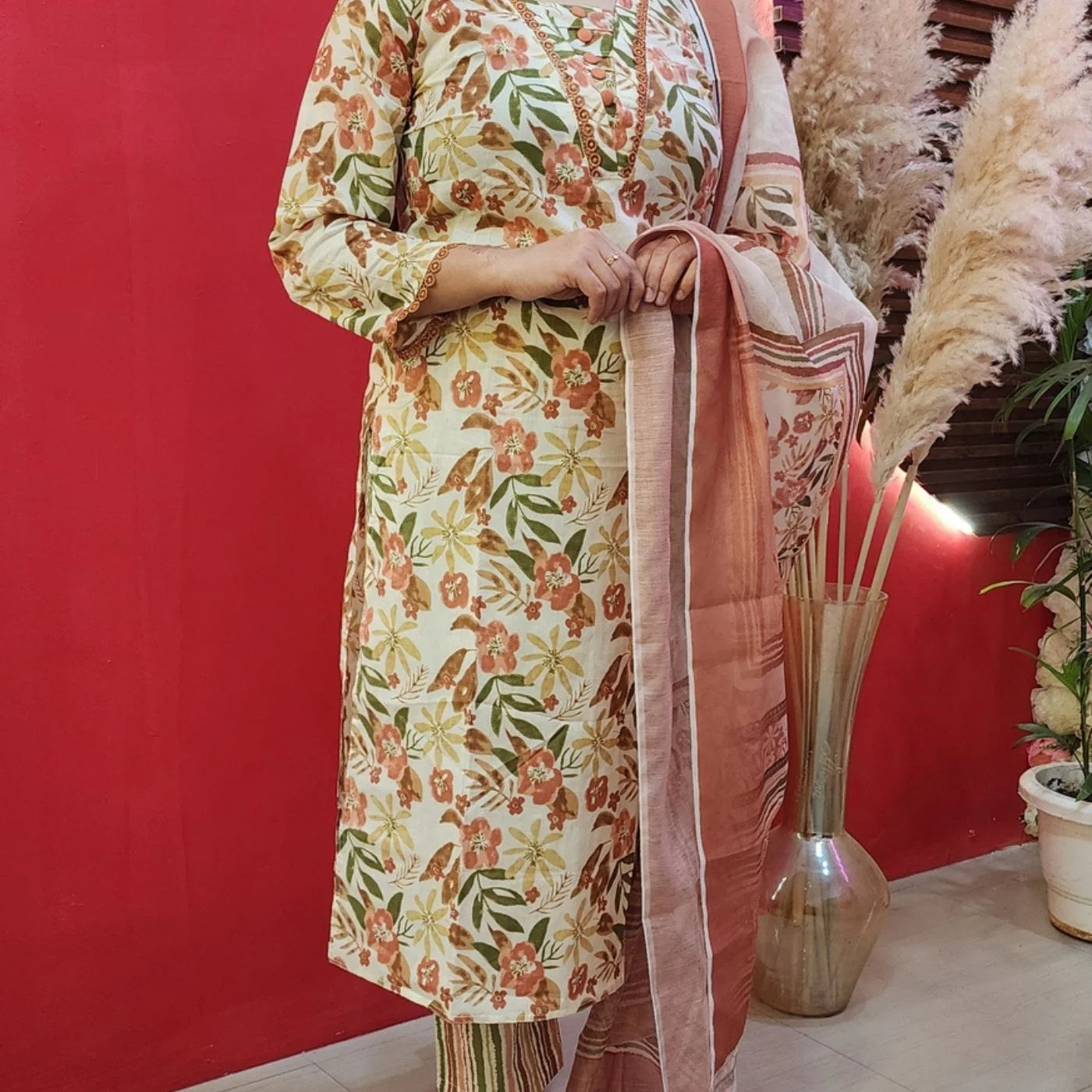 Cream & Peach Floral Suit