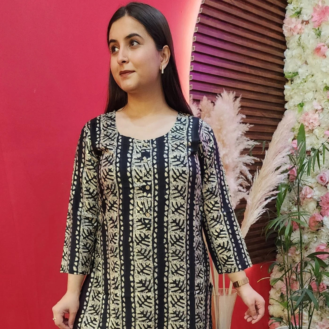 Black With Golden Cotton Kurti