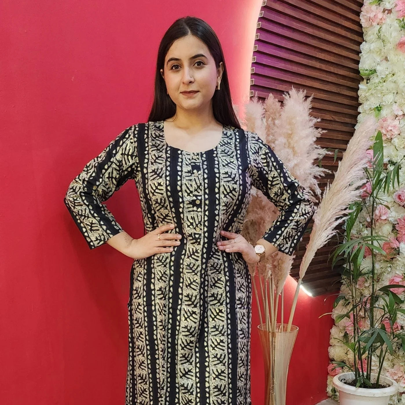 Black With Golden Cotton Kurti