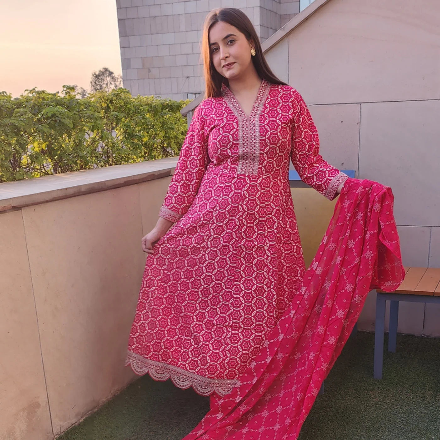 Pink Frock Cotton Suit