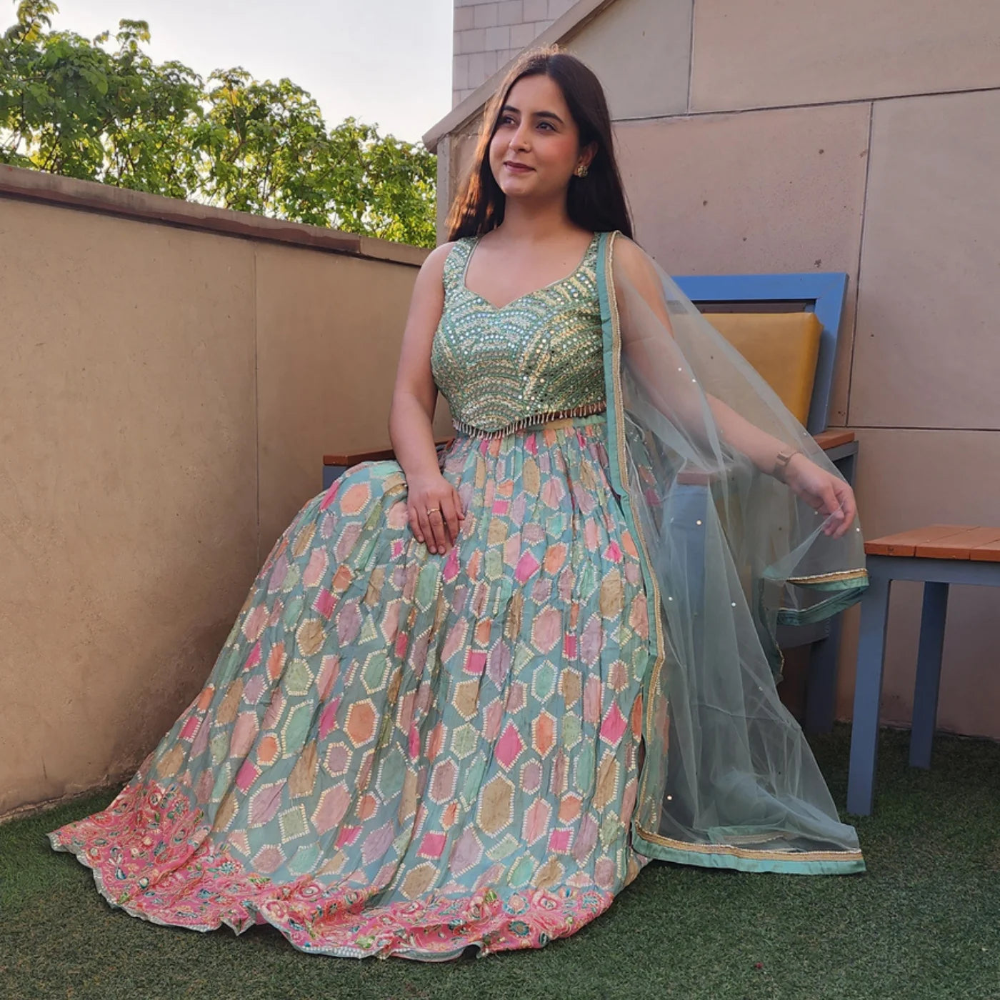 Pista Mirror Work Lehnga