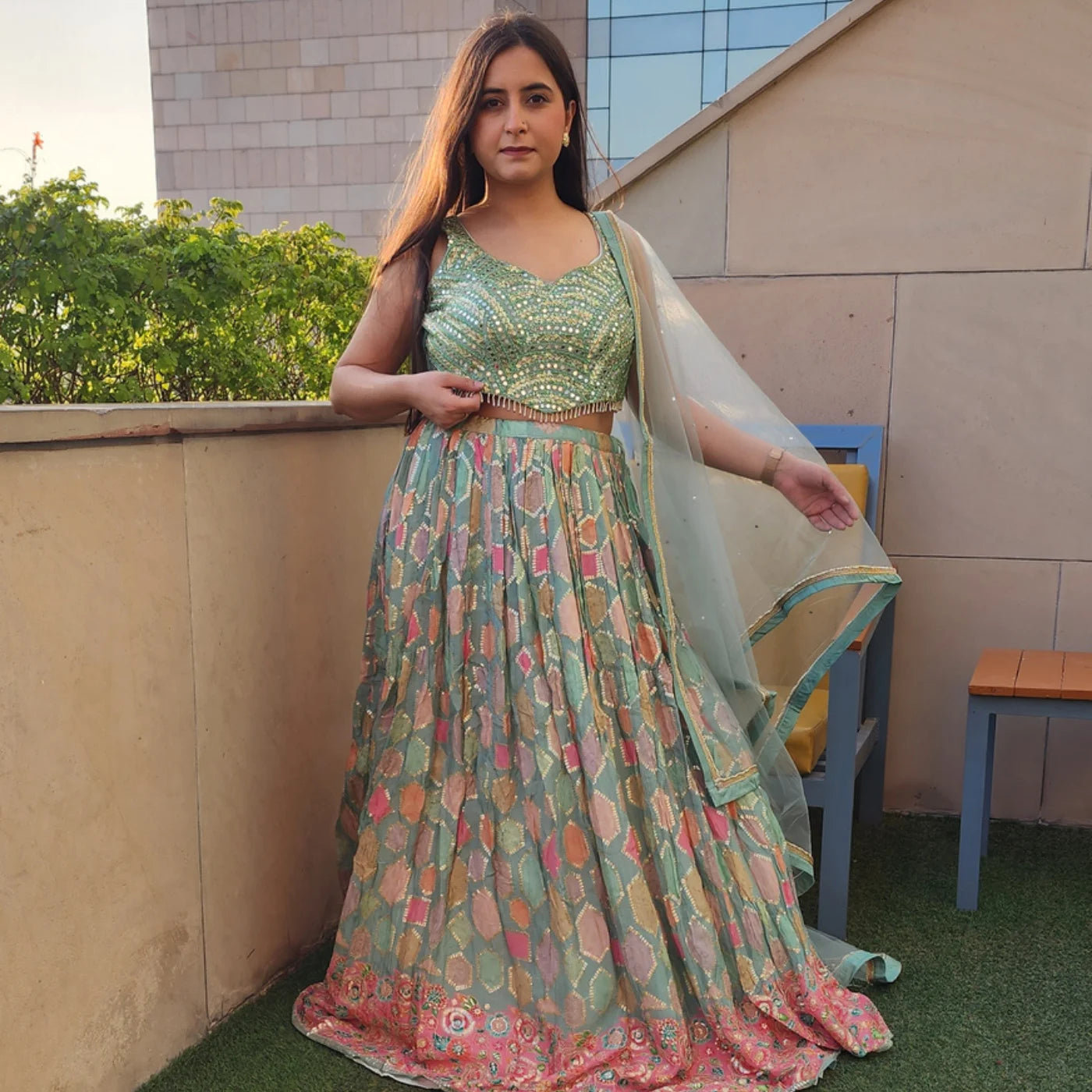 Pista Mirror Work Lehnga