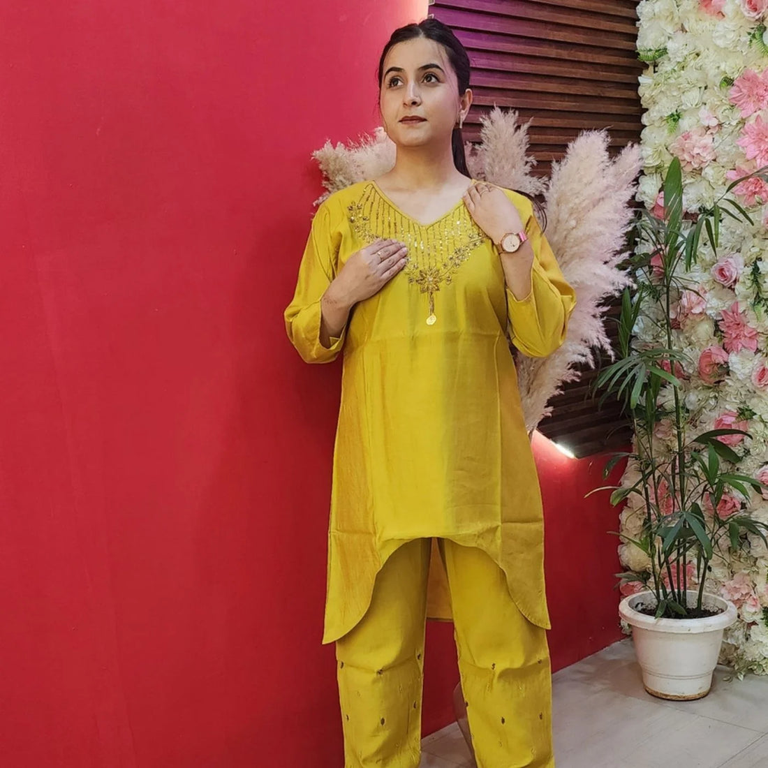 Haldi Cord Set With Golden Handwork