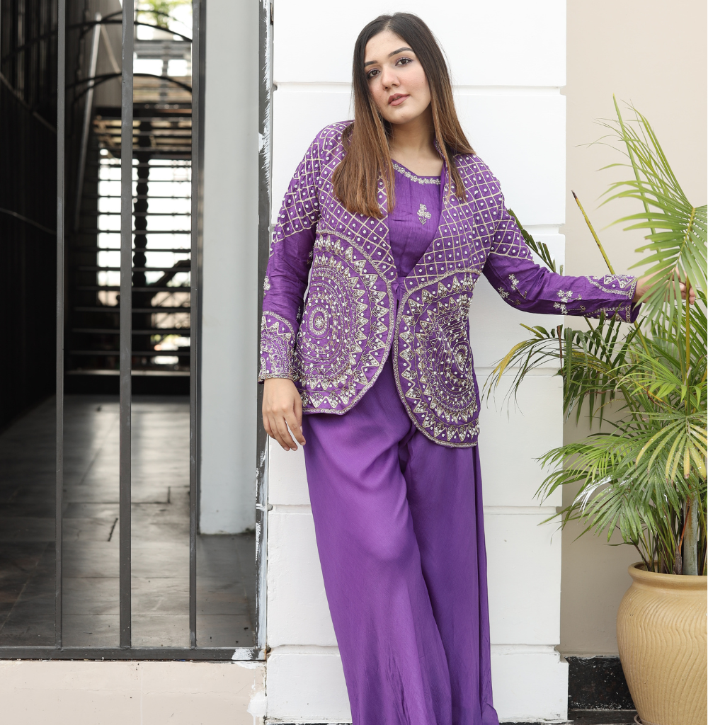 Purple Coord Set with Jacket